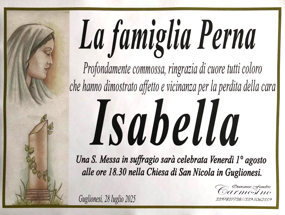 Necrologio Isabella Rossi ved. Perna