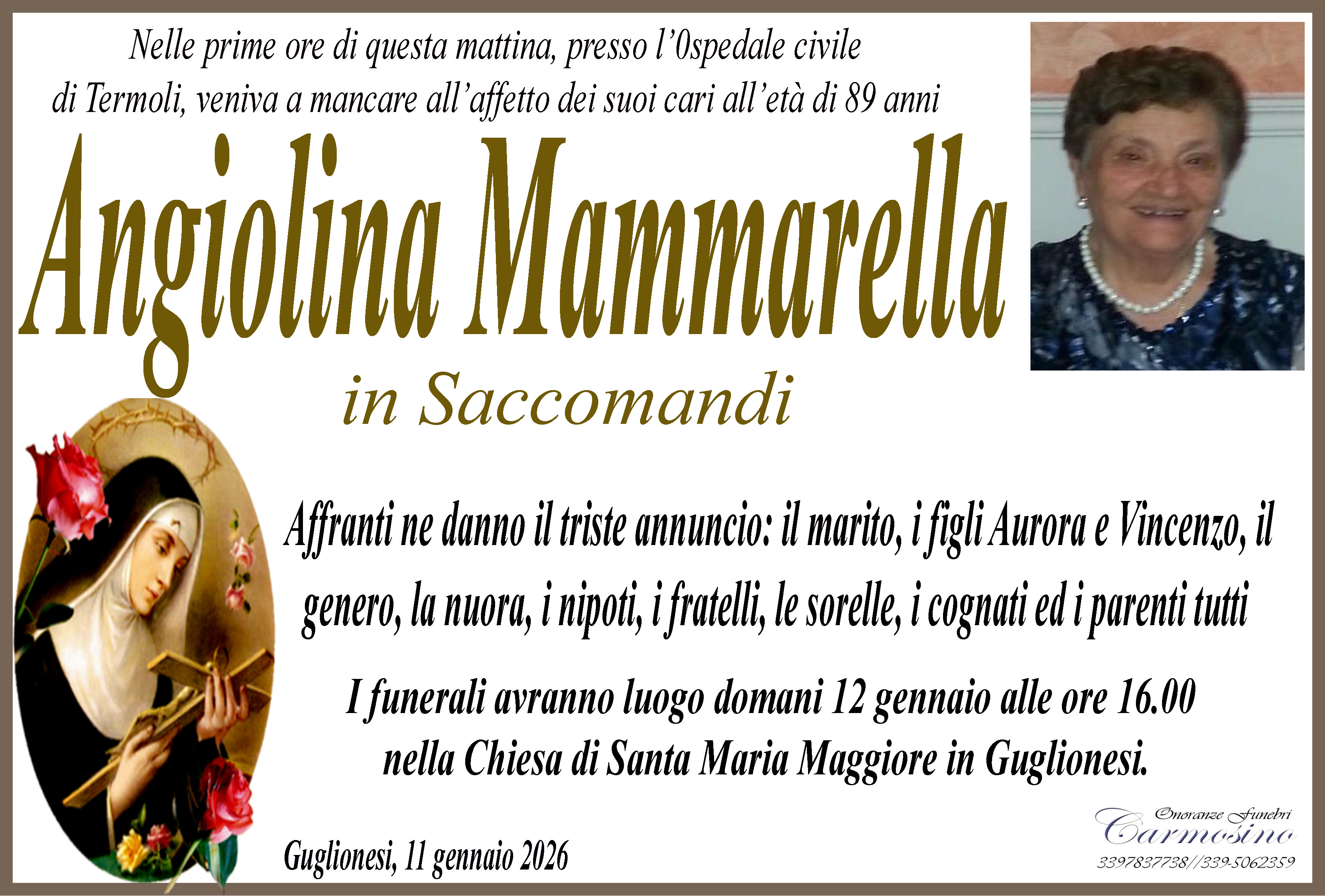 Necrologio Angiolina Mammarella in Saccomandi