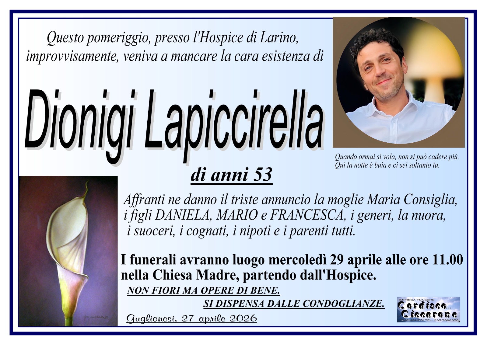 Necrologio Dionigi Lapiccirella