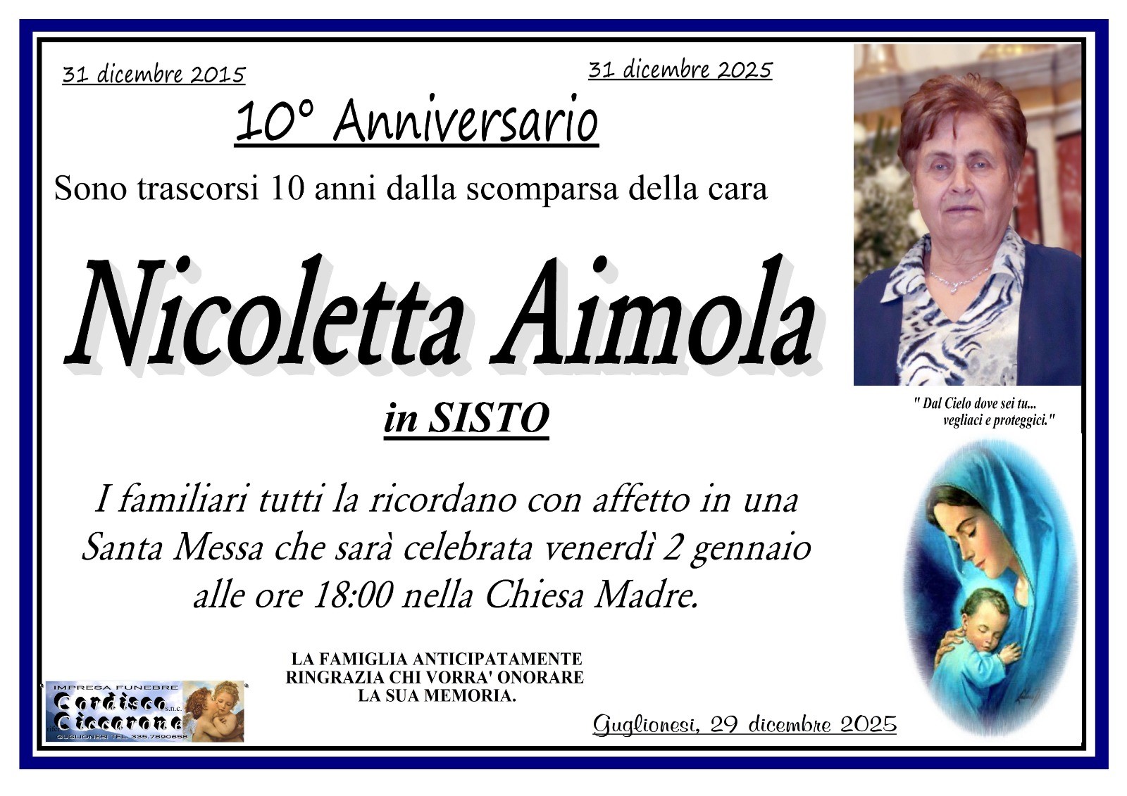 Necrologio Nicoletta Aimola in Sisto