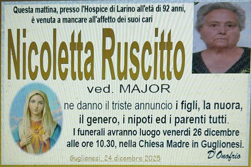 Necrologio Nicoletta Ruscitto ved. Mayor