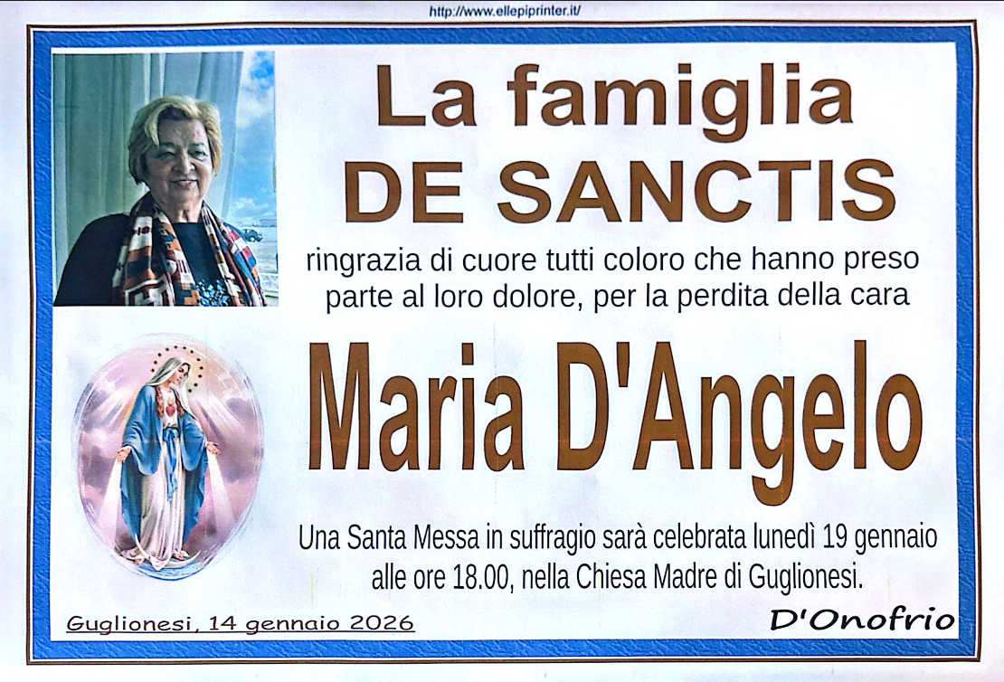 Necrologio Maria D'Angelo