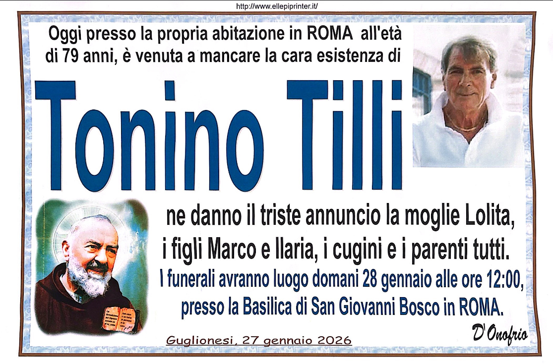Necrologio Tonino Tilli