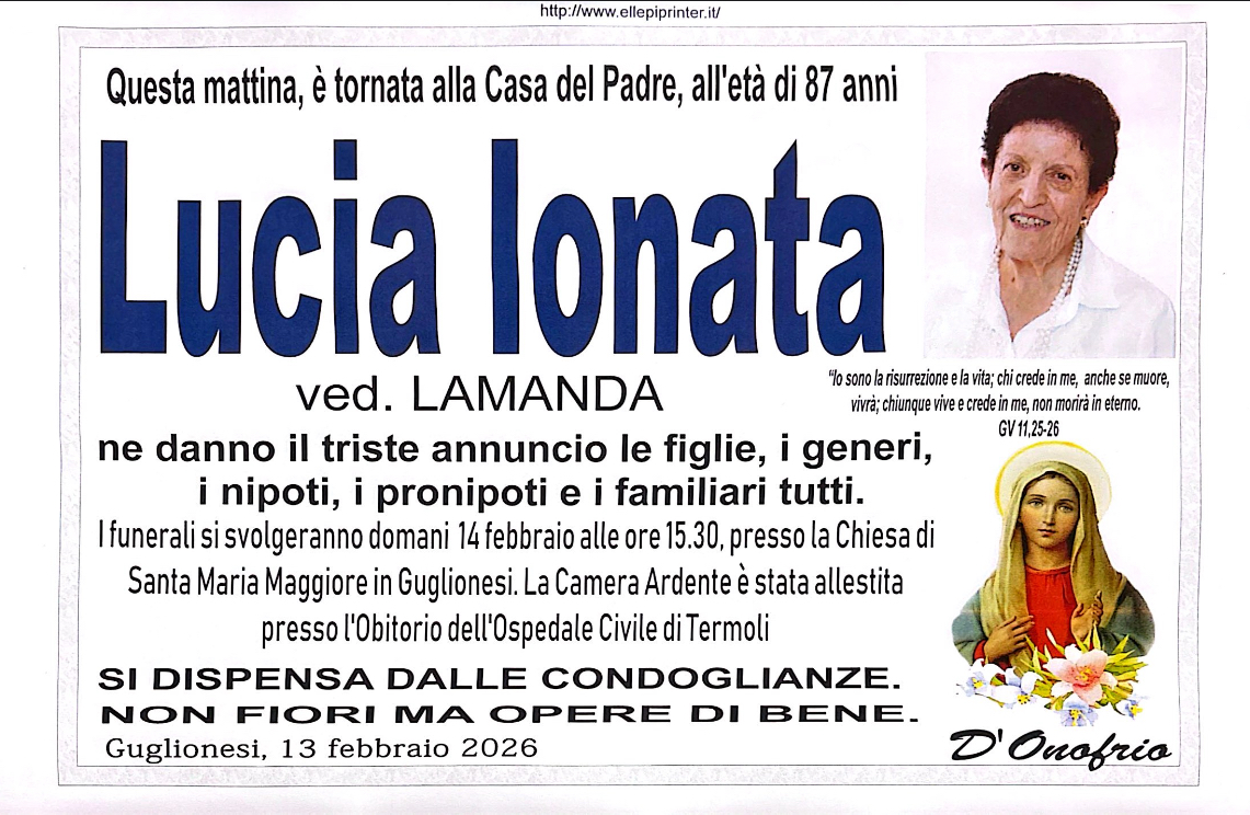 Necrologio Lucia Ionata ved. Lamanda