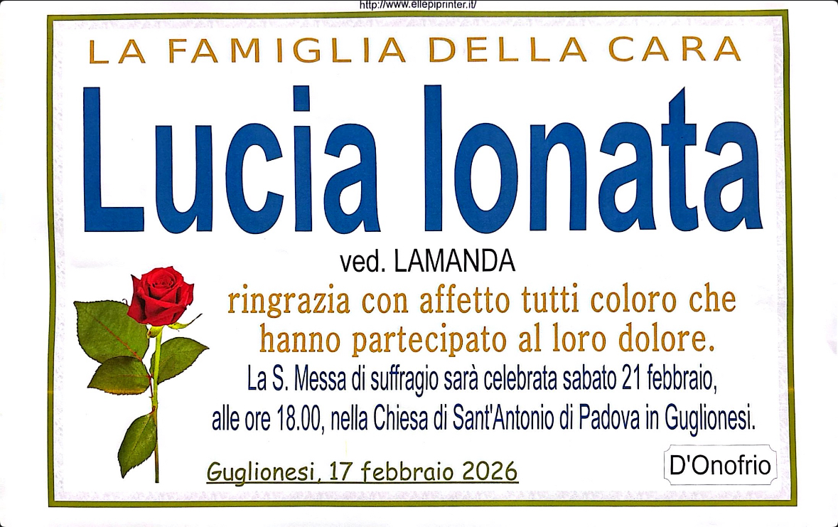 Necrologio Lucia Ionata ved. Lamanda