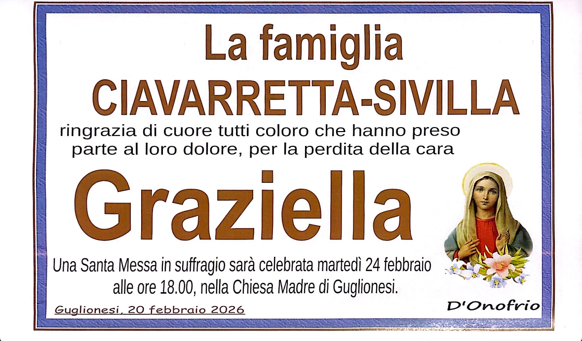 Necrologio Graziella Sivilla ved. Ciavarretta