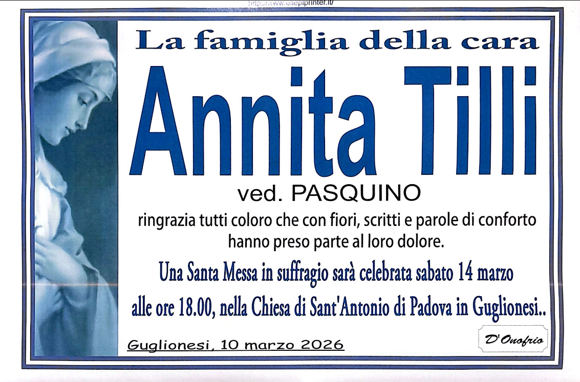 Necrologio Annita Tilli ved. Pasquino