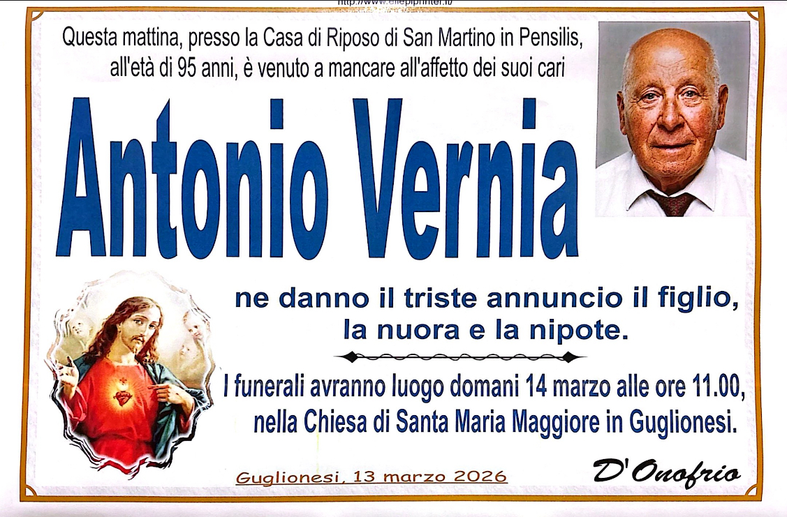 Necrologio Antonio Vernia