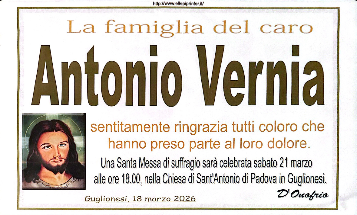 Necrologio Antonio Vernia