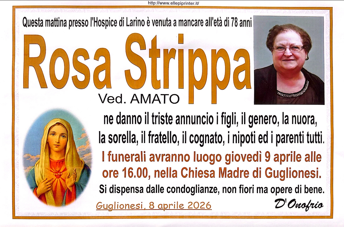 Necrologio Rosa Strippa ved. Amato