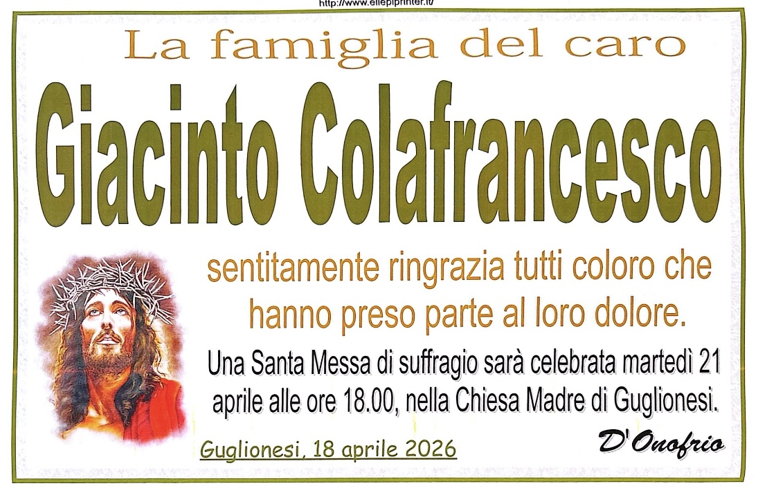 Necrologio Giacinto Colafrancesco