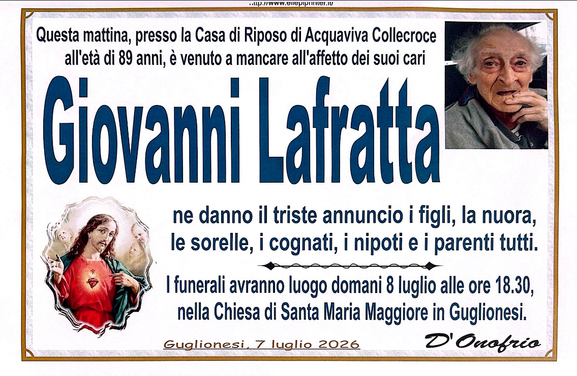 Necrologio Giovanni Lafratta