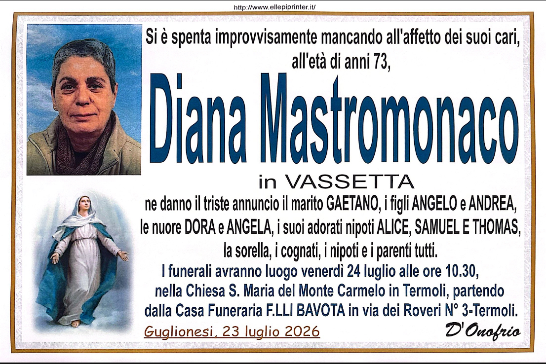 Necrologio Diana Mastromonaco