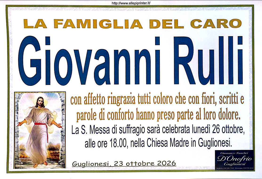 Necrologio Giovanni Rulli