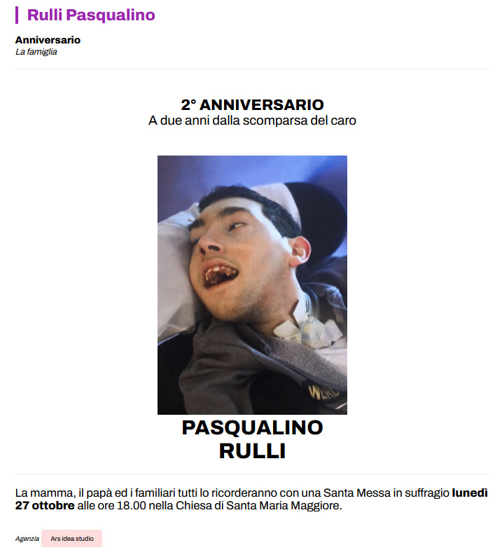 Necrologio Pasqualino Rulli